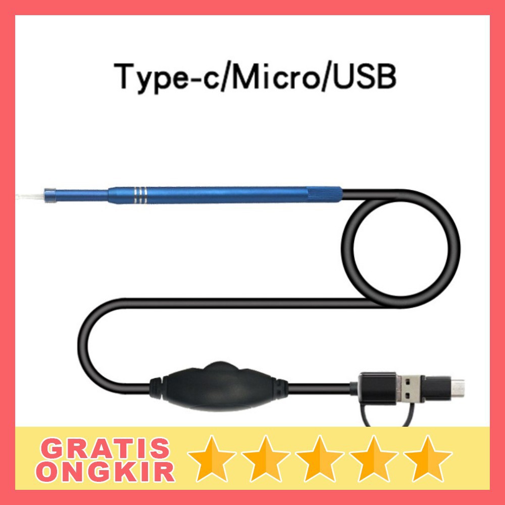 GS8 Korek Kuping 3 in 1 Kamera Endoscope HD Visual USB Earpick with 6 LED JC 7MM 5MM Black