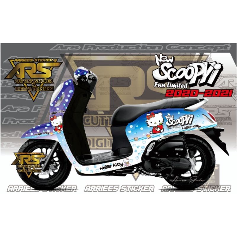 STICKER DECAL SCOOPY 2021 FULL BODY HELLO KITTY - STICKER SCOOPY 2021 VARIASI  HELLO KITTY