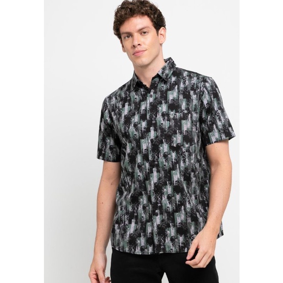 Kemeja WALRUS STUDIO Original Motif Abstrak Hitam Hijau