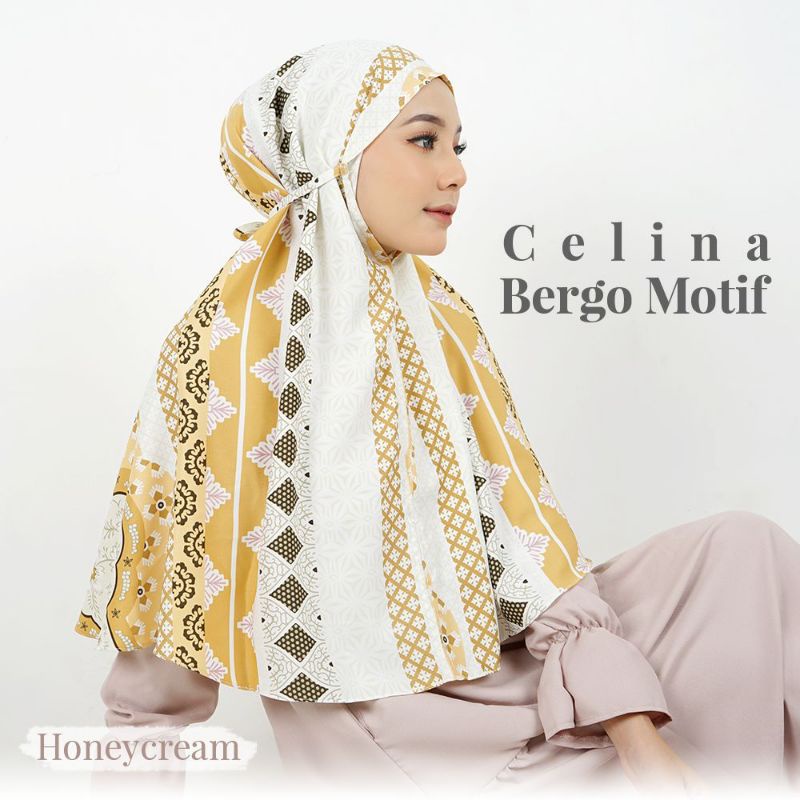 kerudung bergo motif/hijab instan motif/bergo premium bahan maxmara import/hijab sehari-hari-Honeycream