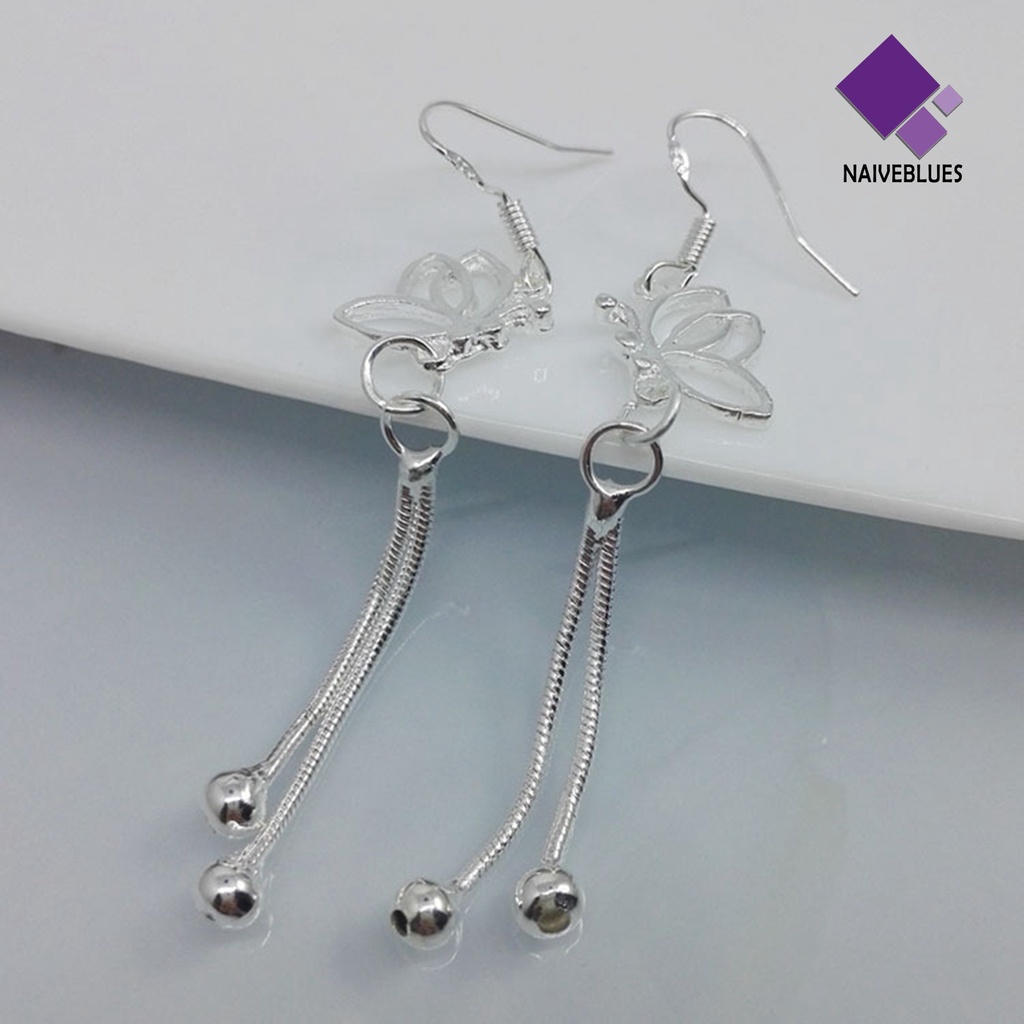 Anting Kait Rantai Panjang Desain Butterfly Menjuntai Bahan Alloy Untuk Wanita