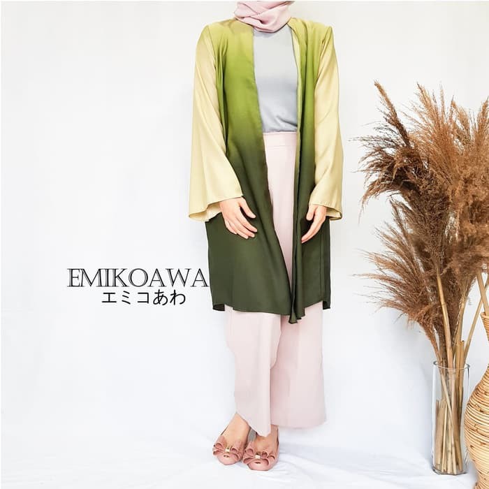 Outer Panjang Gradasi Hijau Emikoawa Atasan Wanita Muslim Premium