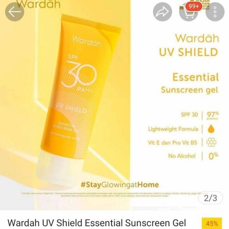 Wardah UV Shield Essential Sunscreen Gel SPF 30PA+++