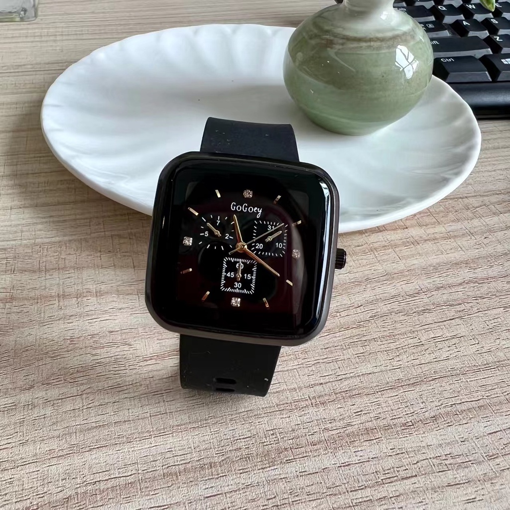GOGOEY Luxury watch 【100% Ori】【With box】【COD】2022 Baru Jelly Desain Kecil Square Watch Sederhana Fashion Silikon Band Jam tangan anti air perempuan