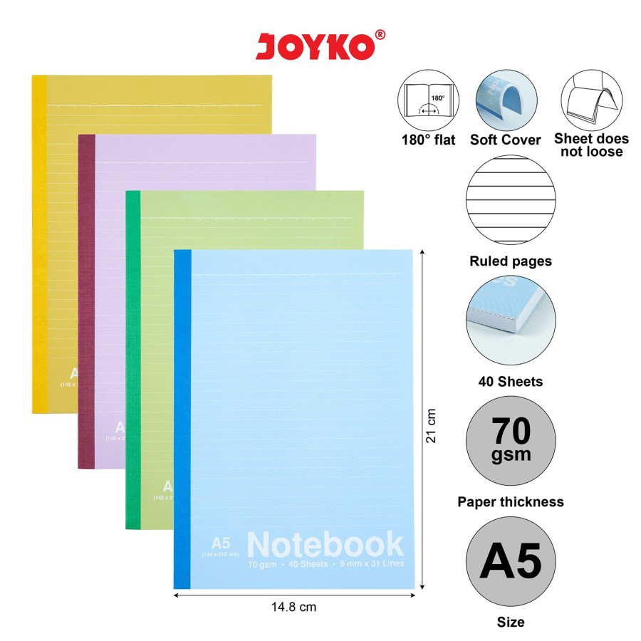 Buku Tulis Catatan Bergaris Ruled Notebook Joyko NB-704 A5 40 Lembar