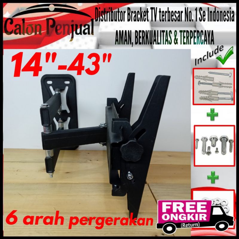 Bracket tv Swifle/Lengan 14in sampai 43in waterpass fleksible moving CP.SWFLACC.002