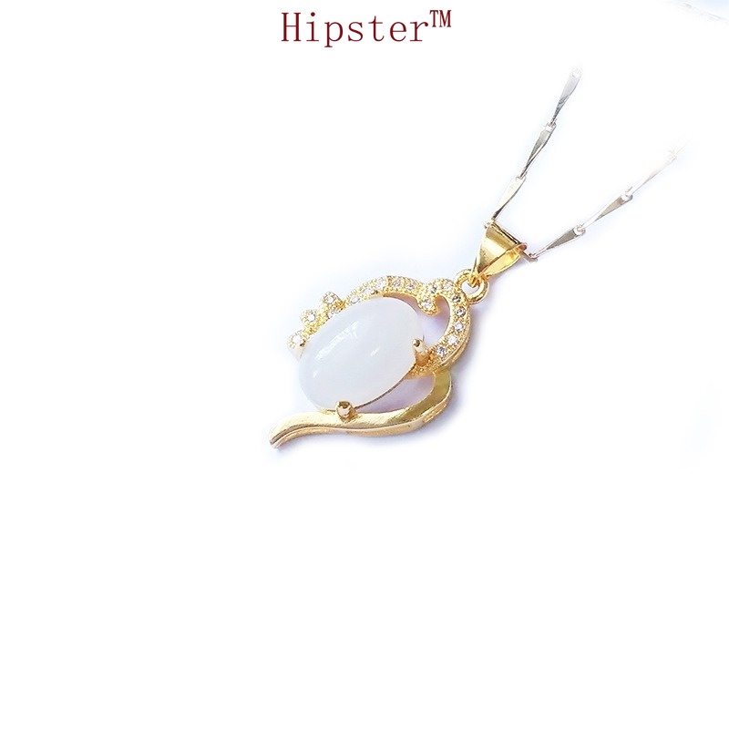 New Fashion Elegance Retro Micro Inlay Rhinestones White Jade Pendant Necklace