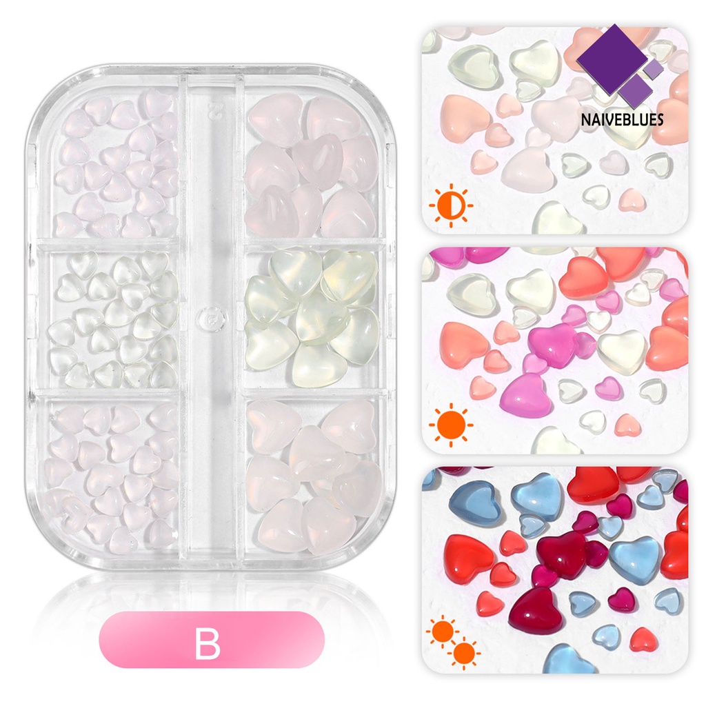 Naiveblue 1 Kotak / Set Hiasan Kuku 6 Sekat Bahan Resin Untuk Nail Art / Manicure