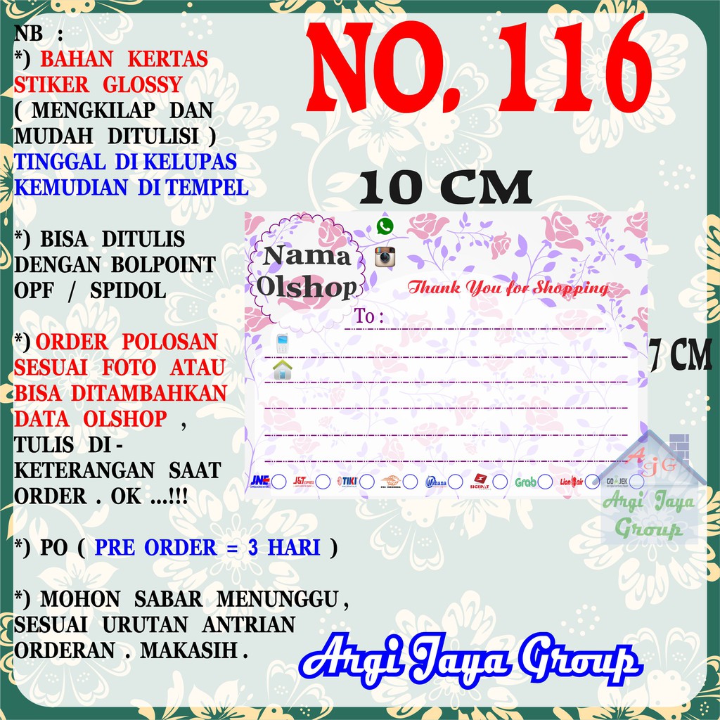 

Stiker Pengiriman - Sticker Alamat Olshop Murah Nomer 116 - 10x7 cm - Glossy