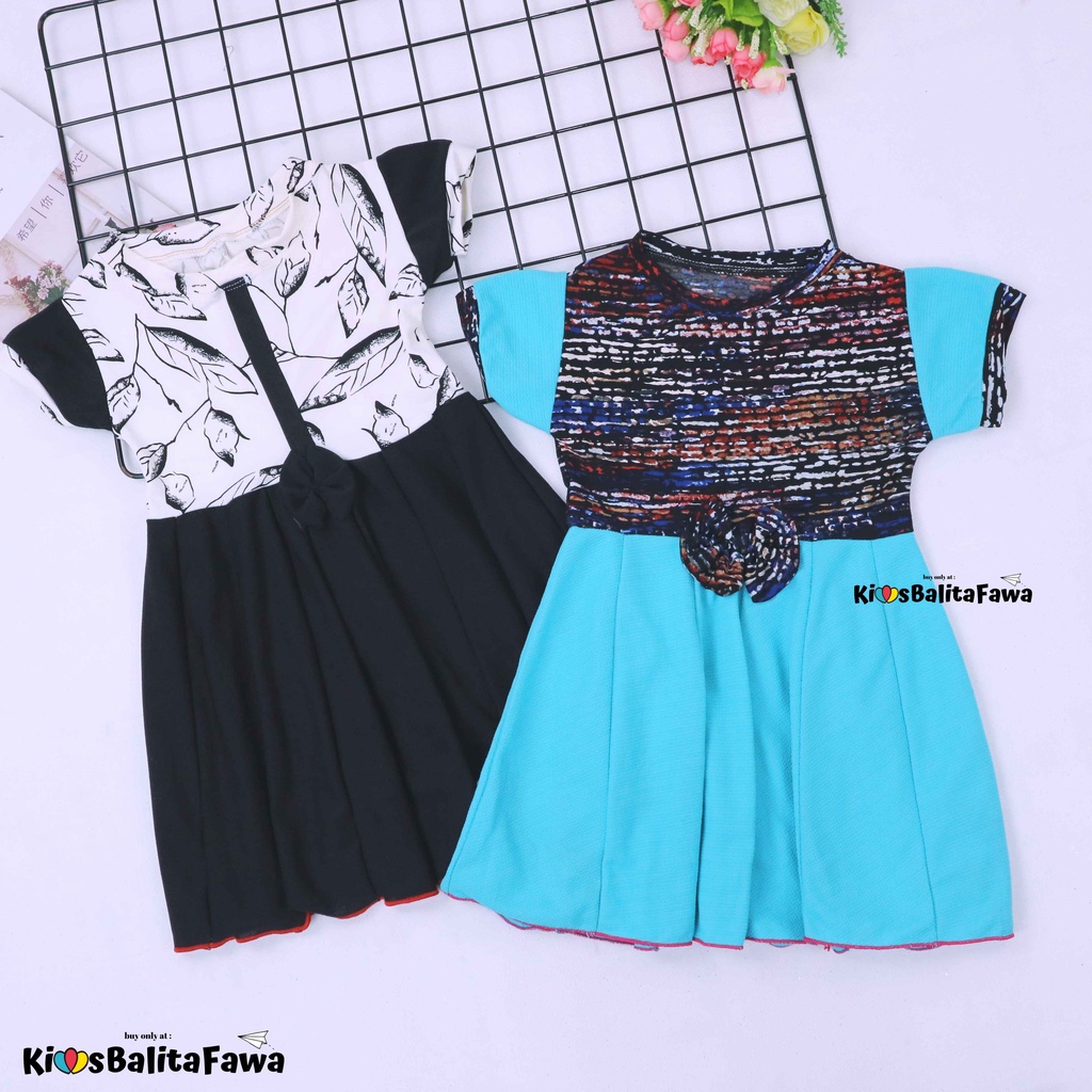 Dress Jasmine size 1-2 Tahun / Dres Anak Perempuan Ballita Murah Baju Lengan Adem Pita Motif Grosir