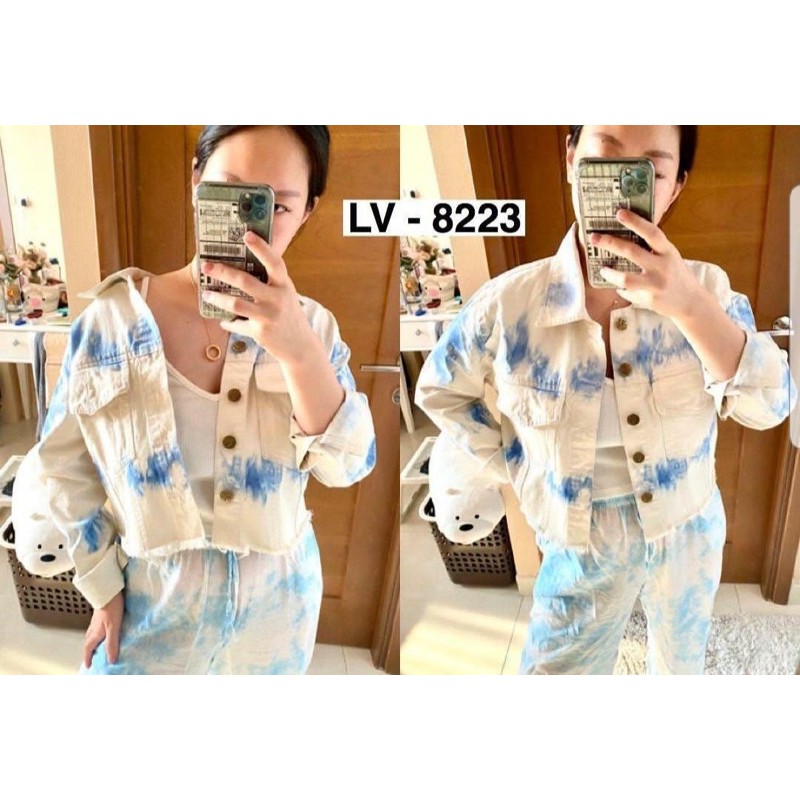 Floppyyups - Tie Dye Blue Ocean Jaket Denim Jeans Wanita  Warna Blue Ocean Jaket Jeans 8223