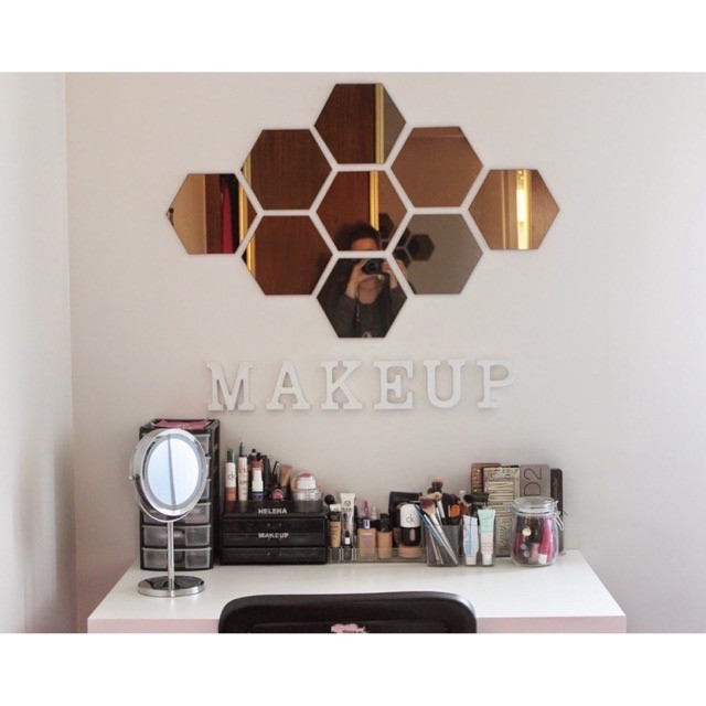 12 PCS CERMIN KACA HEXAGONAL MIRROR DEKORASI HIASAN DINDING STICKER KACA HEXAGON CERMIN MURAH