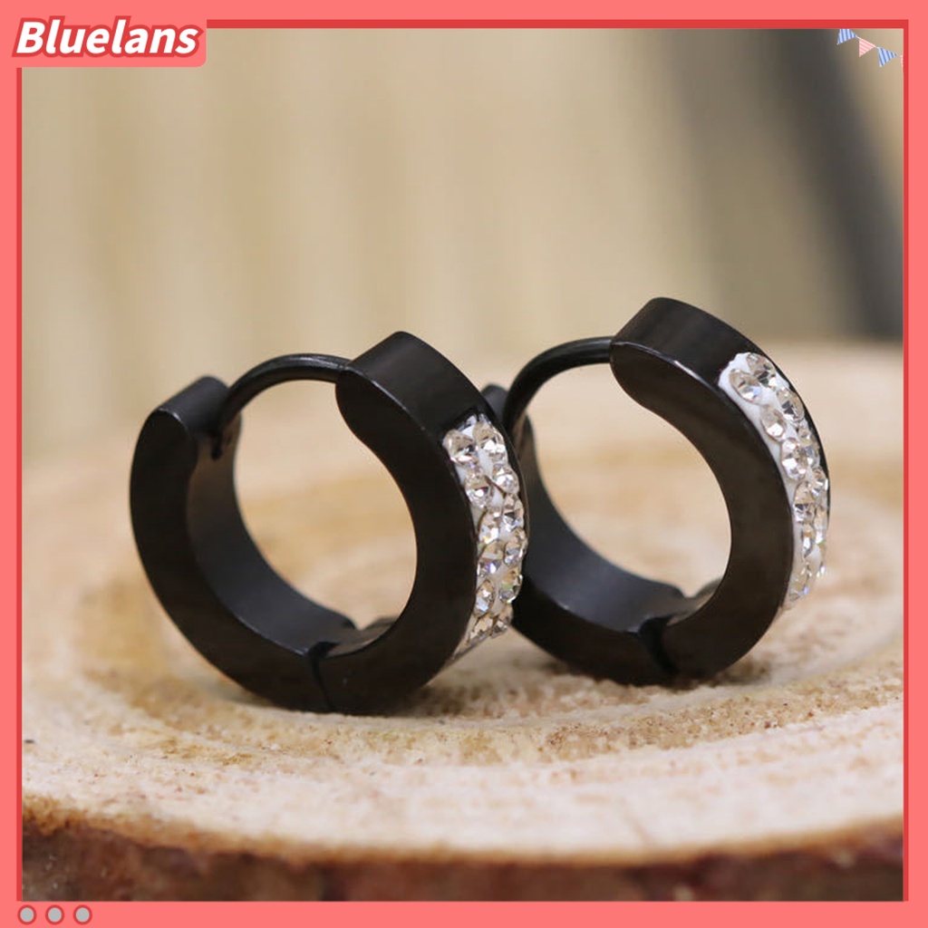 Anting Stud Model Hoop Huggie Gaya Punk Bertahtakan Batu Imitasi Unisex : Bahan Baja Titanium