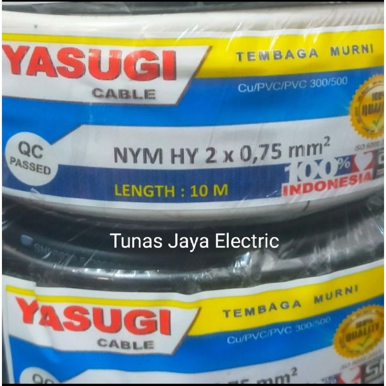 Kabel Serabut NYMHY / NYYHY 2x0,75mm @10M Tembaga Murni YASUGI (SNI)