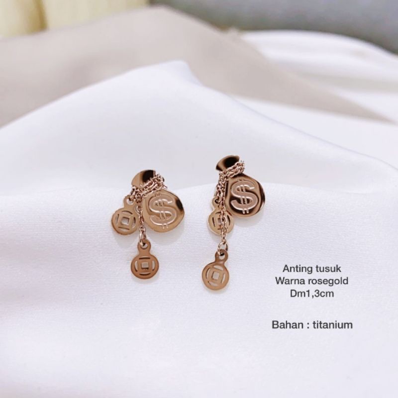 Anting Titanium asli rosegold Anti karat anti alergi Earring Stainless steel ori 2938