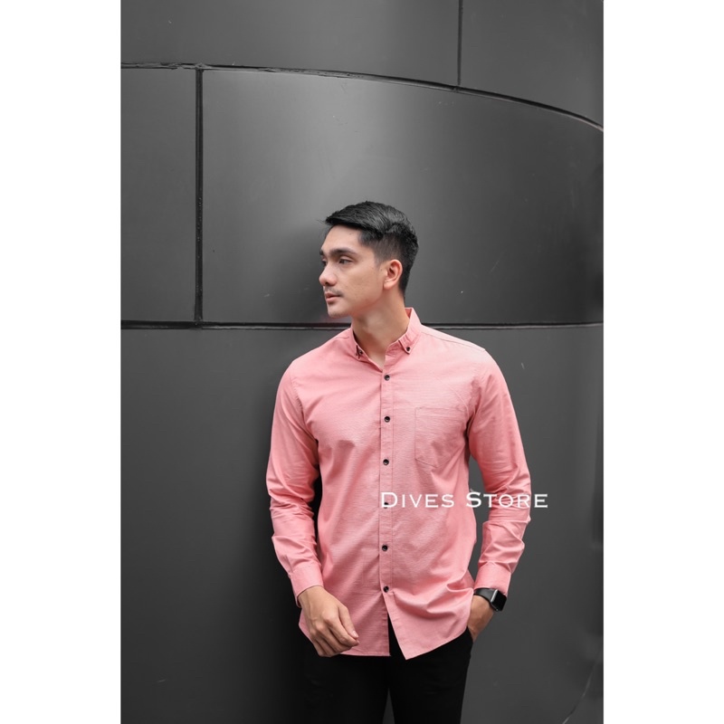 Divesstore Kemeja polos pria lengan panjang basic kasual kantoran pink salam / kemeja cowok / atasan pria