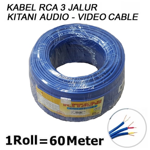 Kabel RCA 3 jalur 3-3 Audio Video KITANI 3R3 3RCA 3 Way 1 Roll 60 Meter Tembaga Murni Audio Speaker Home theater