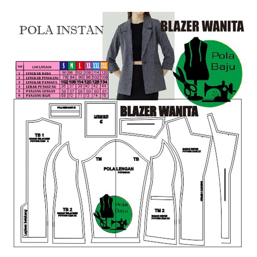 Pola Blazer Wanita Pola Jahit Pola Instan