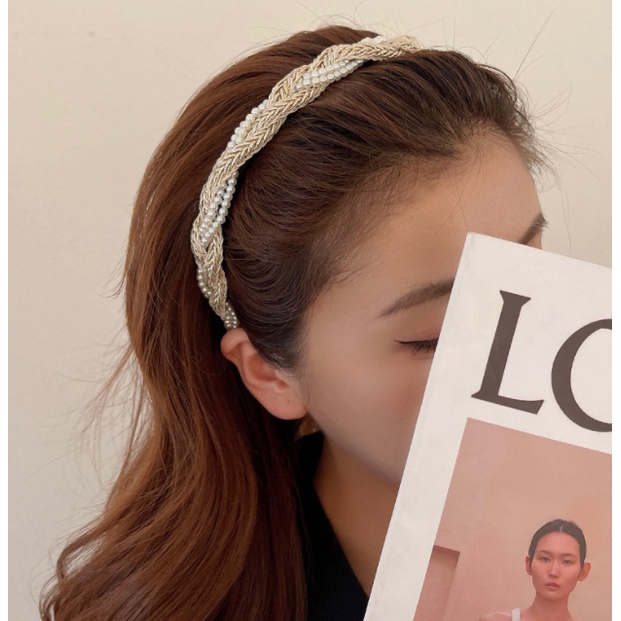 Bando Bandana Korea Wanita Kepang Mutiara Emas / Bando Pesta Hara