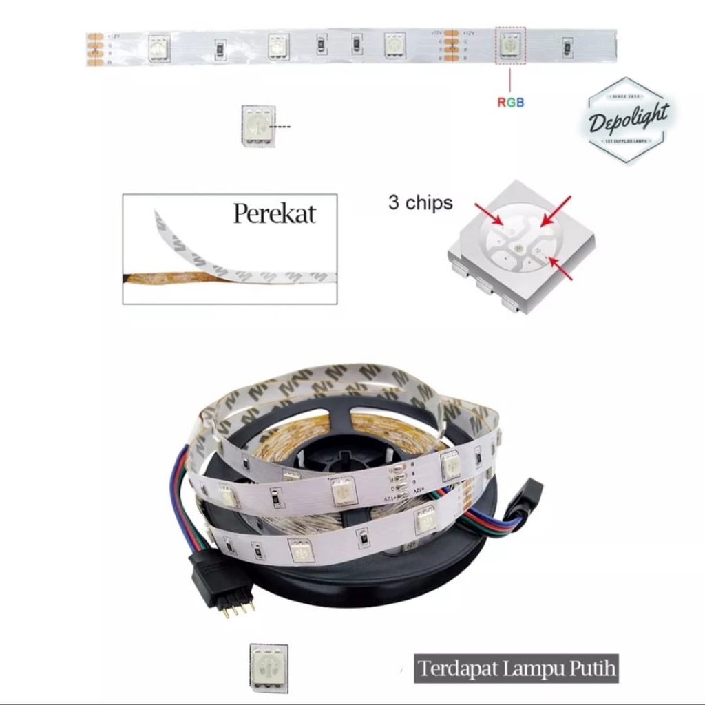 Lampu Strip LED RGB 5 meter Lengkap Adaptor + Remote