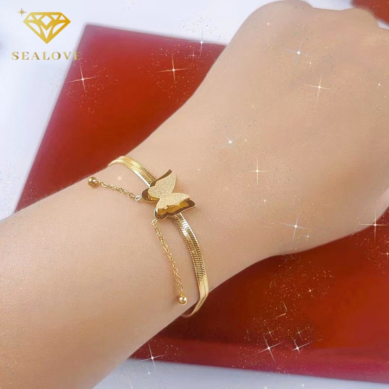 SEALOVE GELANG WANITA TITANIUM ANTI KARAT MODEL BELUT KUPU BANDUL EMAS 18K PERHIASAN AKSESORIS