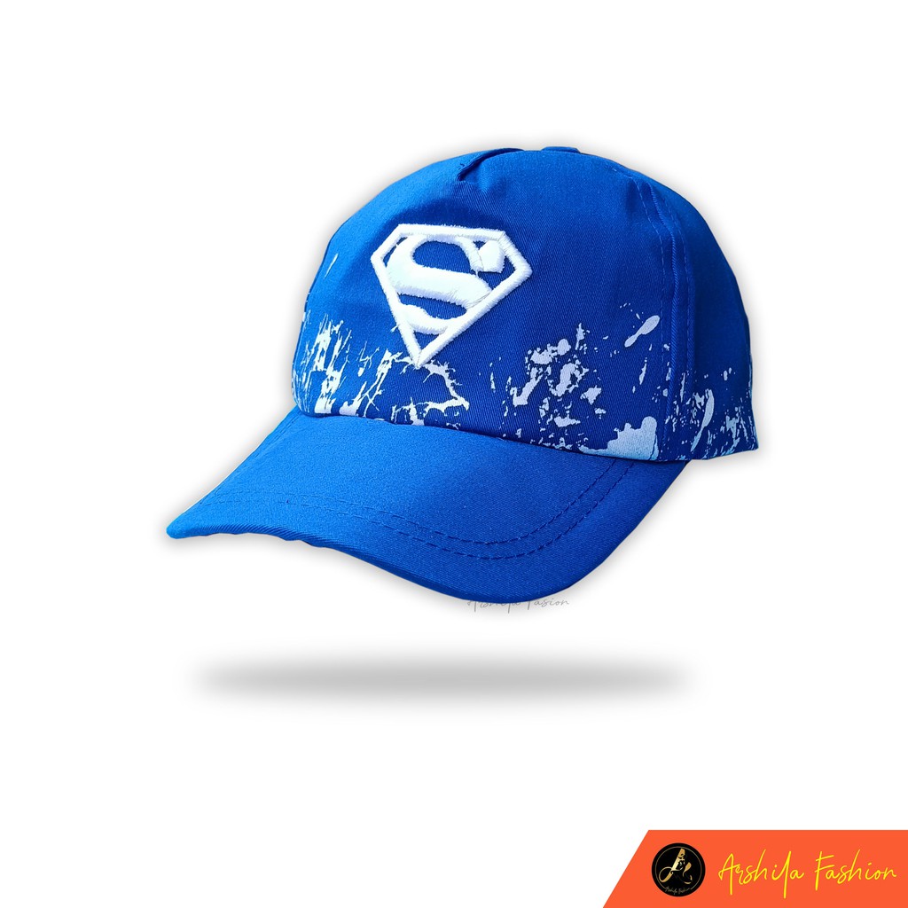 Topi Anak Laki laki motif Bercak Hero Spiderman superman kapten amerika-S Bercak Biru