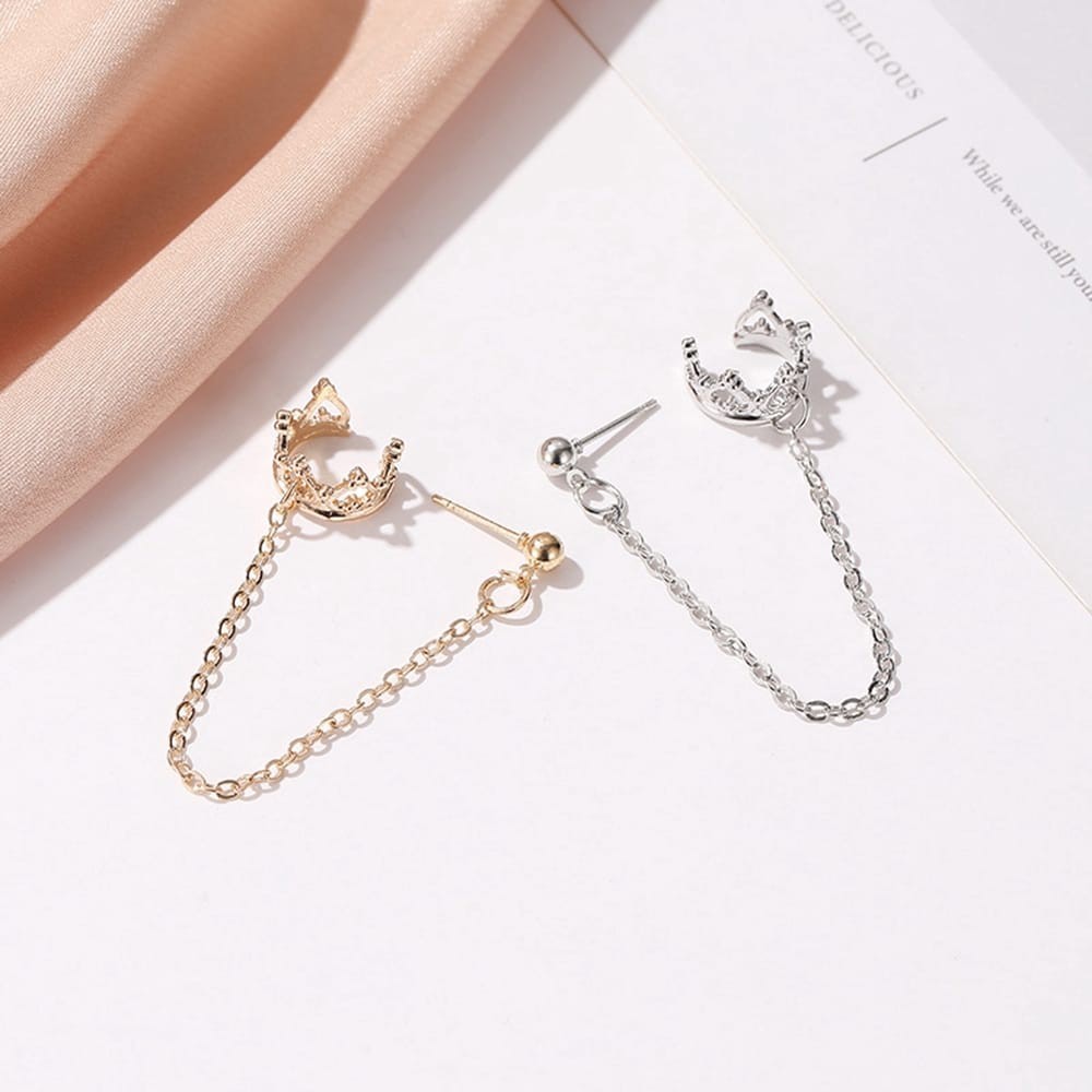 Klip Telinga Mahkota Love Long Chain Crown Ear Clip