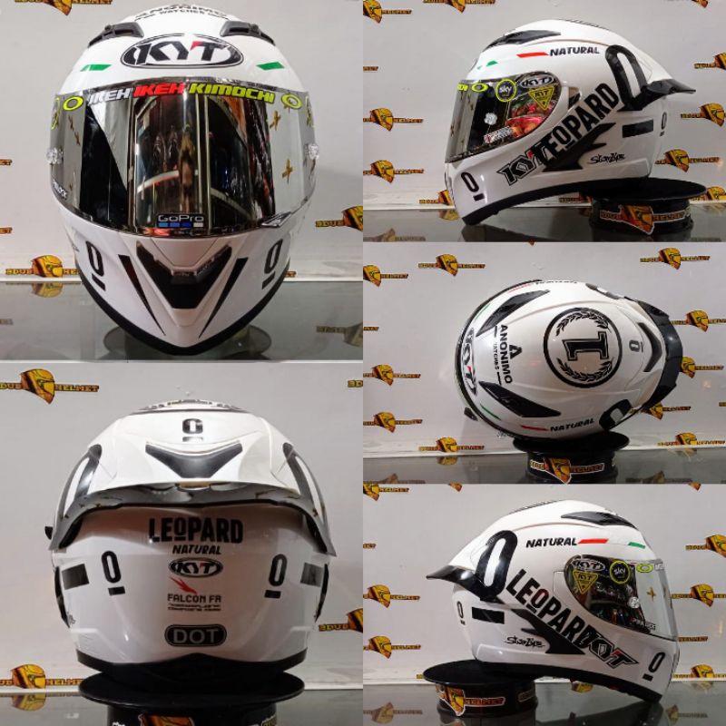 Helm kyt falcon black doff paket ganteng costum Red BuLL-WHITE /Leopard/SLVR