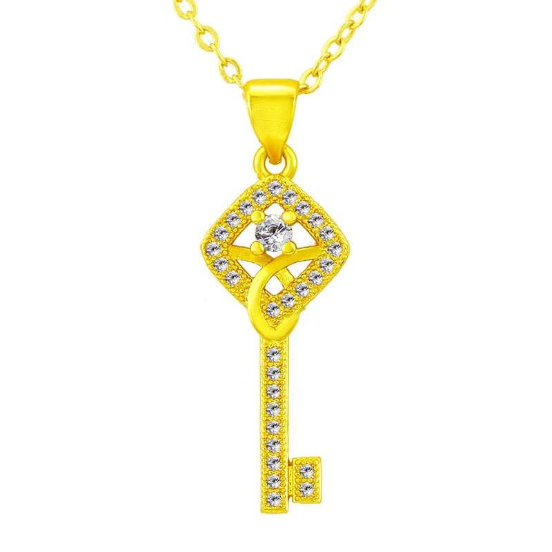 Kalung Lapis Emas Emas Asli Kadar 375 Hias Liontin Kunci Zirkon Serbaguna Untuk Wanita