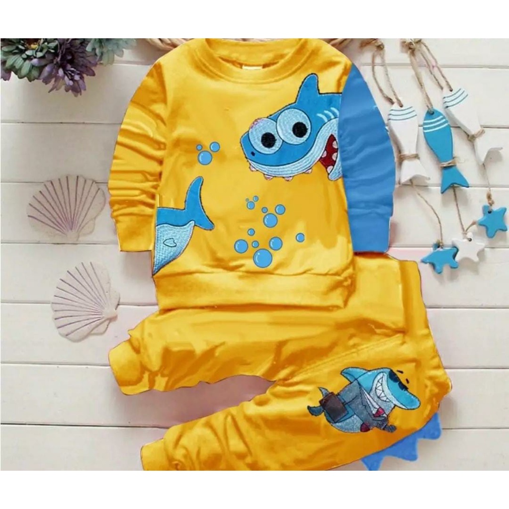 Setelan anak motif babyshark bahan babyterry swewter joger 1-6 Tahun