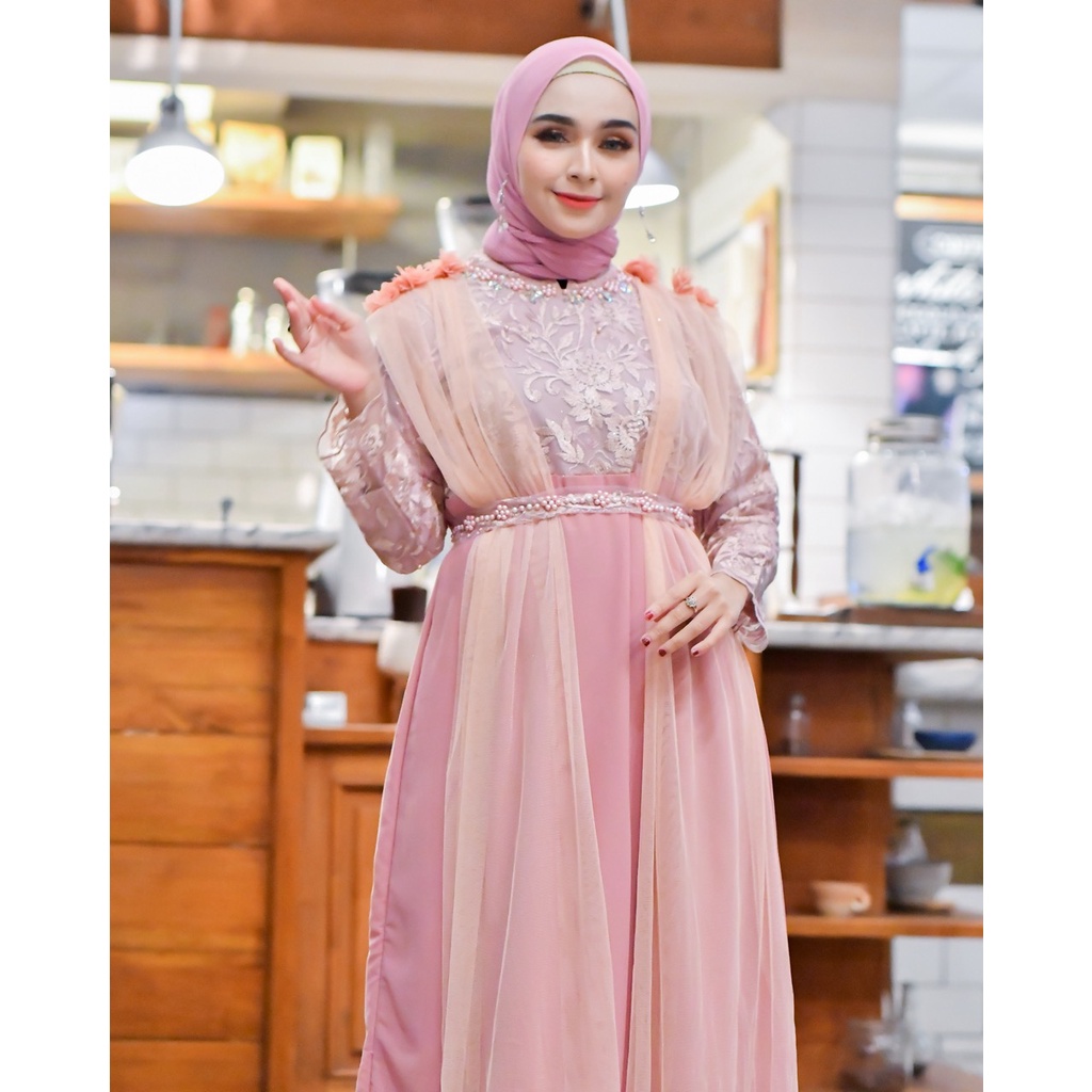 Permata Olshop / Gamis Lebaran Ceruty KD / Baju Lebaran Kekinian / Gamis Kebaya Modern / Gamis Pesta Mewah