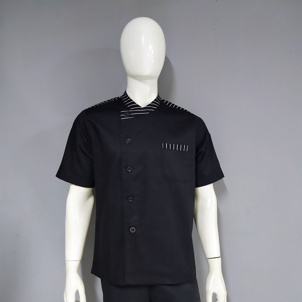 Chef Wear Baju Koki SS Hitam STRIPE LHRBLT