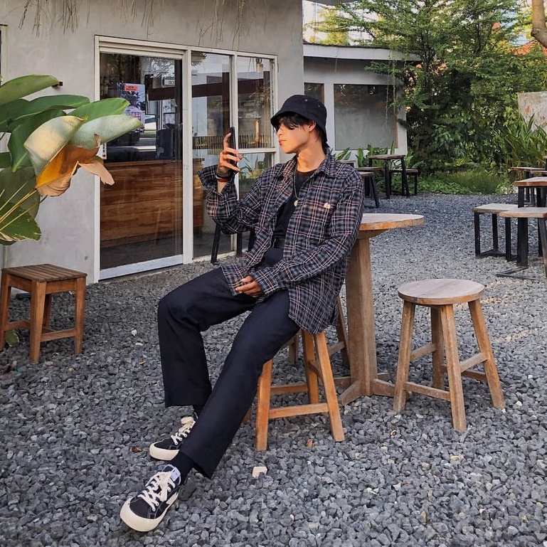 KEMEJA FLANEL LENGAN PANJANG KEMEJA FLANNEL PRIA OVERSIZE LIMITED EDITION BLACK GREY