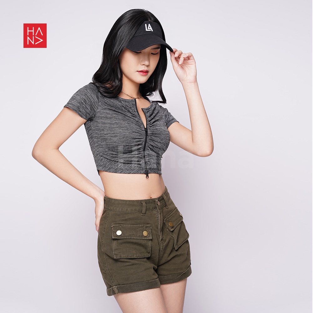 HanaFashion JKT - Ivana Wrinkles Crop Top Blouse Atasan Wanita - CT265