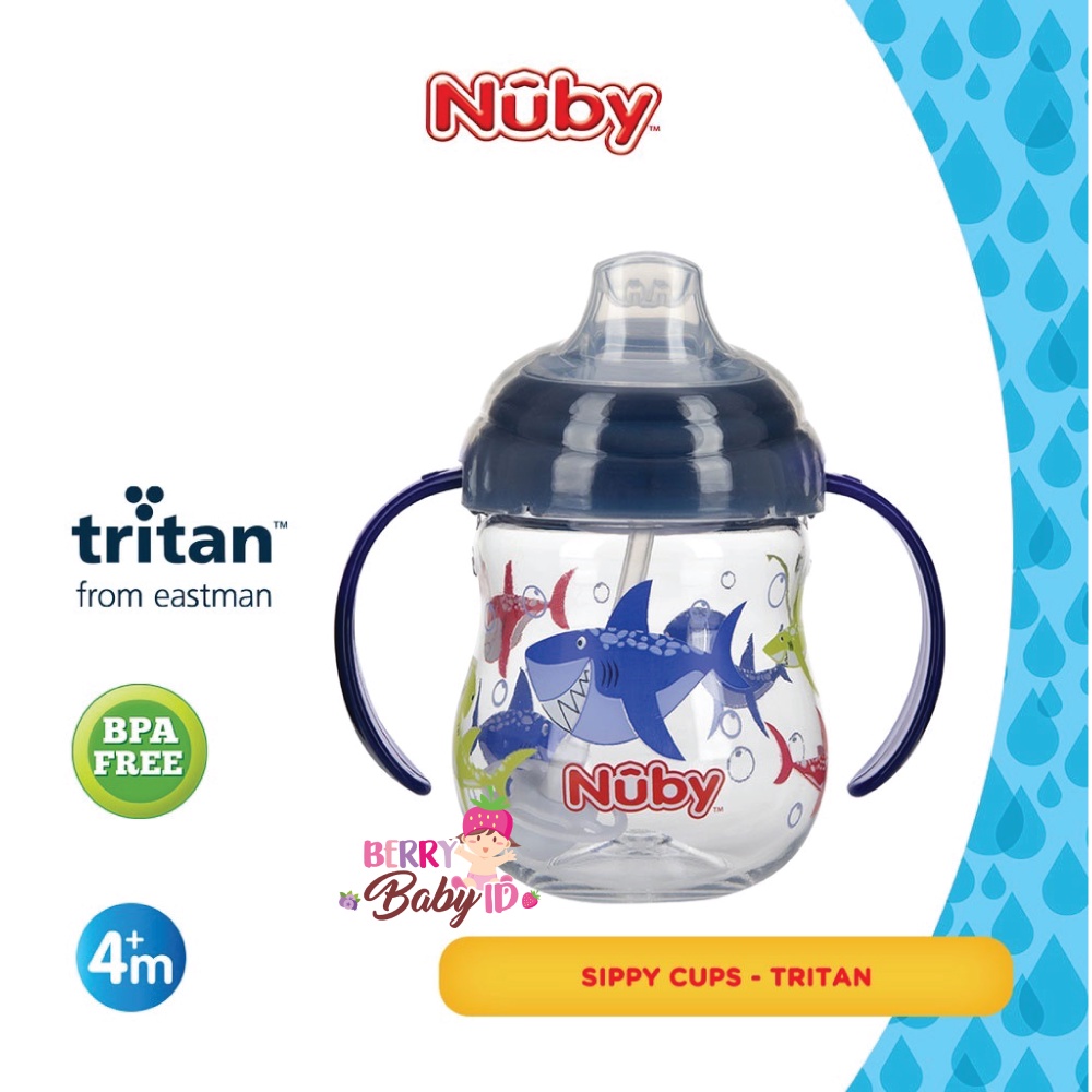 Nuby Tritan Grip n Sip Spout With Straw Training Cup Botol Sedotan Bayi Anak BPA Free Berry Mart