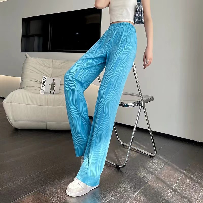 Women Wide Leg Water Ripple Silky Pants Celana Panjang Wanita 2708