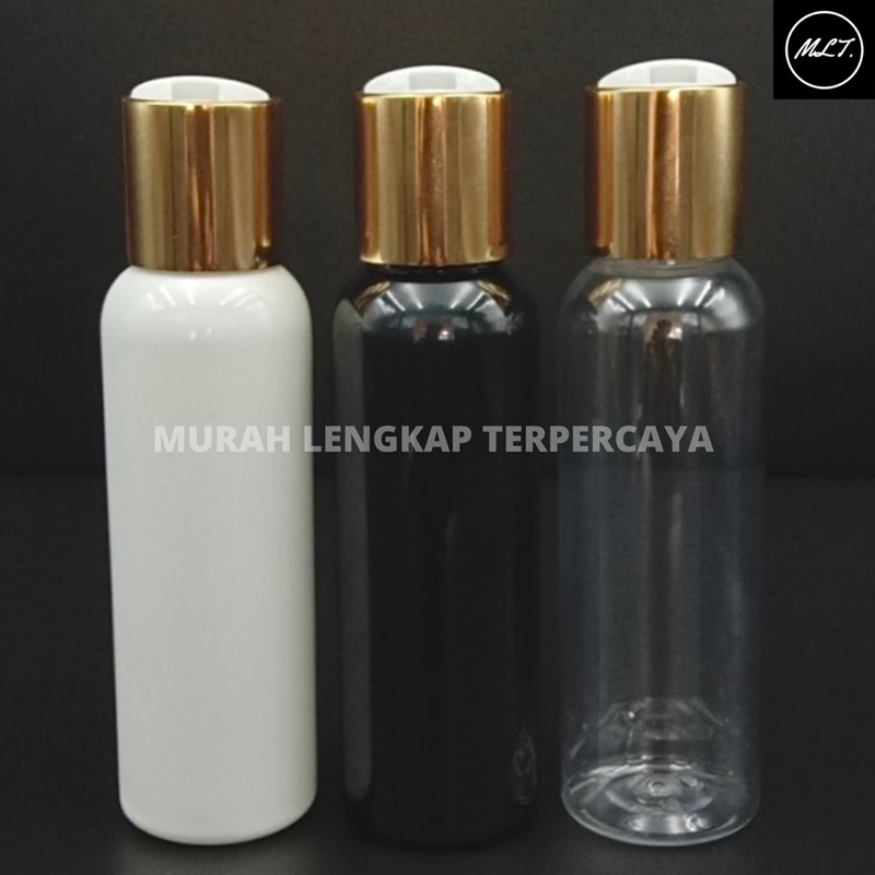 BOTOL PRESSTOP 100 ML TUTUP ALMUNIUM GOLD / BOTOL 100ML PUTIH NATURAL HITAM TUTUP PRESTOP DISCTOP PRESS ON PRESS TOP GOLD ALMUNIUM