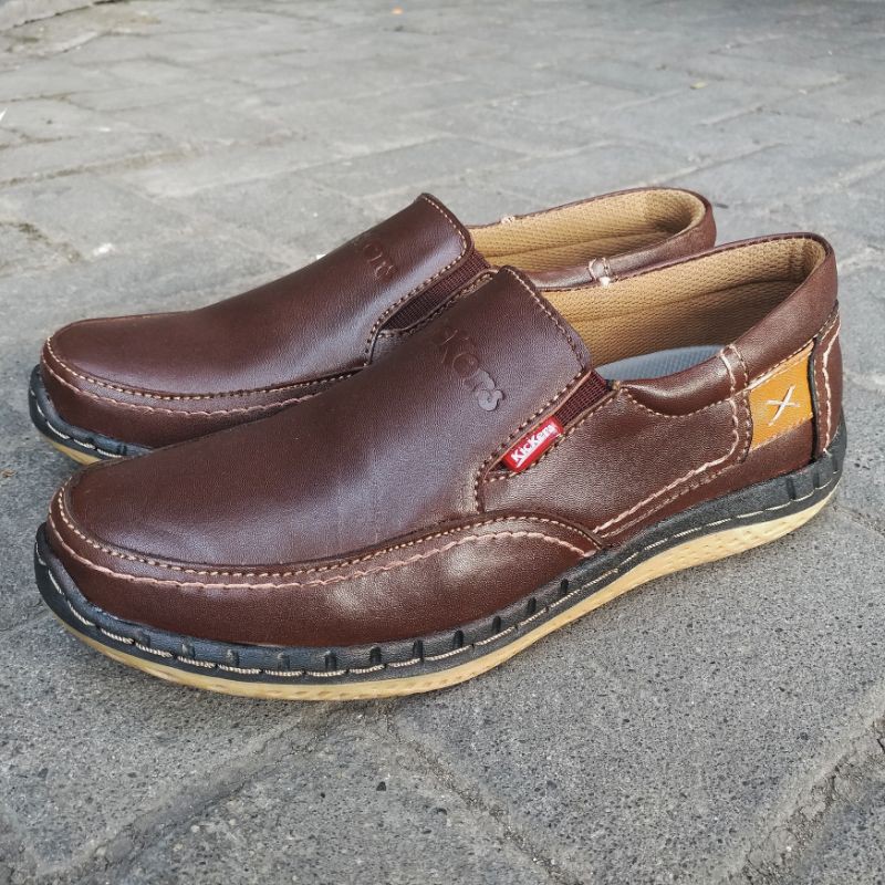 Kickers Sepatu Casual Kasual Pria Bahan Kulit Asli Elegan Model Slip On Kode KC.44