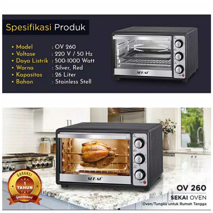 Oven Listrik Pemanggang Ayam Kue SEKAI 26L OV 260 - OV260 low watt