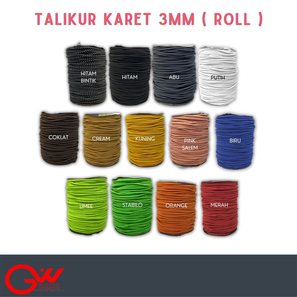 TALIKUR KARET 3mm Warna Roll