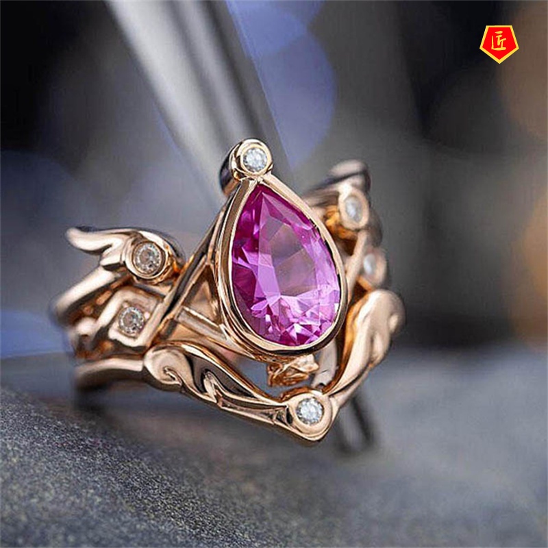 [Ready Stock]18K Rose Gold Angel Wings Pink Diamond Ring