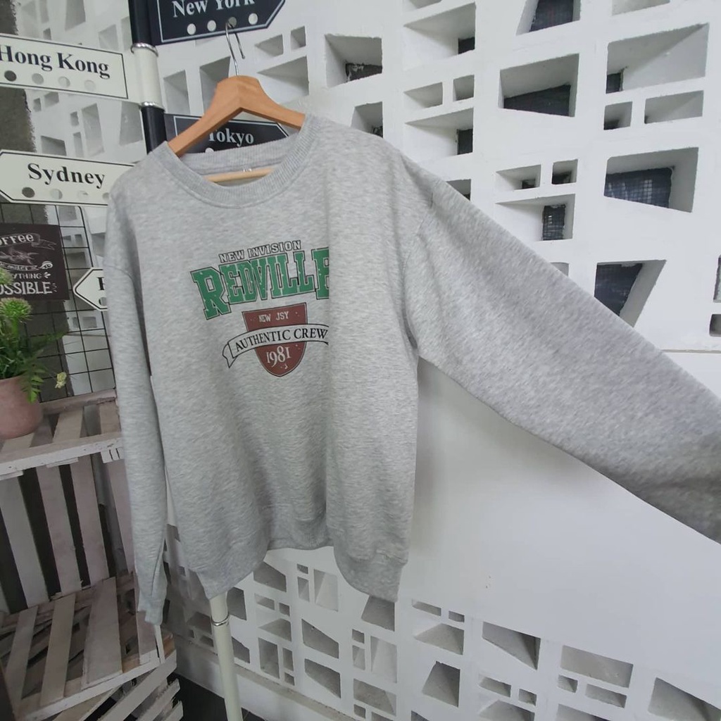 REDVILLE 2XL  Oversize Sweater Crewneck Oblong | Atasan Cewe Cowo FLEECE Tebal Style Terkini Korean Style