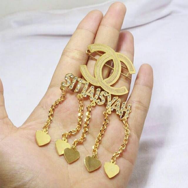 Bros canel nama/bros ukir nama /bros nama permata/bros gold/bros silver