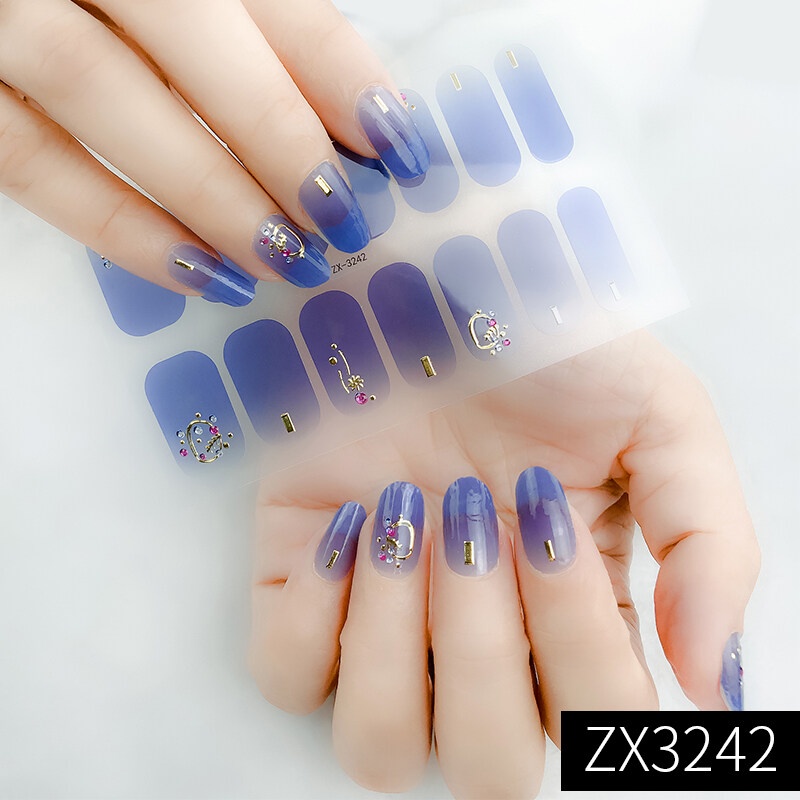 ZX 14Pcs/Set Stiker Kuku 3d Desain Bermotif High End Berlian Mutiara Permata Warna-Warni Untuk Tempel Tahan Air Tahan Lama Menicure Stickers Korea Self Adhesive Fashion Sticker kuku Full Aksesoris Dapat Kupas Mudah Digunakan Dan Dilepas Anti Air Nail Art