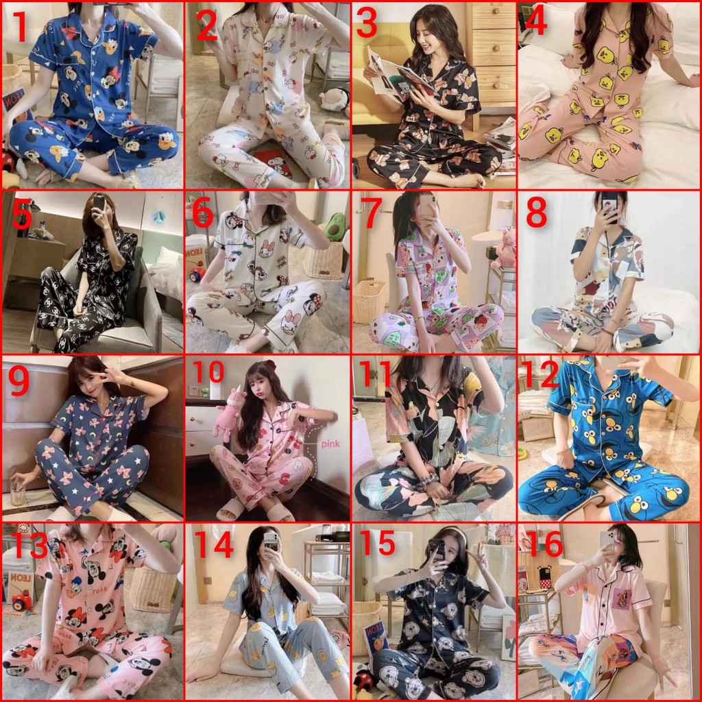 BAJU TIDUR PIYAMA PEREMPUAN CP SPANDEX TEBAL IMPORT BERKUALITAS MOTIF FASHIONABLE KRA KANCING LIMA LENGAN PENDEK SETELAN CELANA PANJANG TERBARU SIZE L-XXL FIT TO 75KG