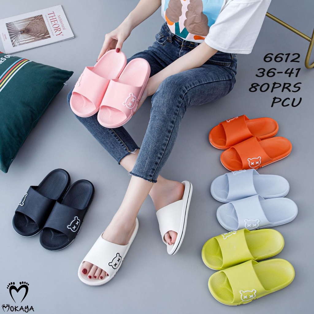 Sandal Slop Jelly Wanita Ban Bear Mata XX Putih Sol Tebal Empuk Super Lucu Cute Cantik Kekinian Import Mokaya / Size 36-41 (6612/2308-b2)