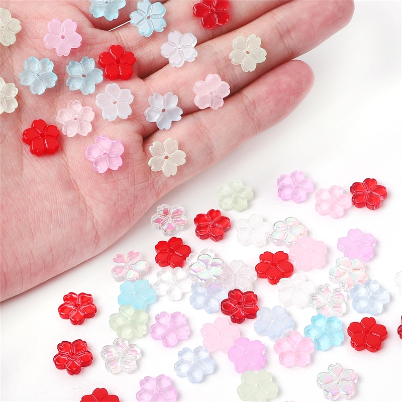 20 pcs Manik-Manik Kaca Bunga Warna-Warni Ukuran 11mm Untuk Membuat Perhiasan Anting Kalung Gelang Handmade