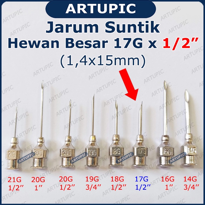 Jarum Suntik Hewan Besar 17G x 1/2 inch Vaksin Ternak Sapi Babi Kuda Vet Needle Stainless Steel