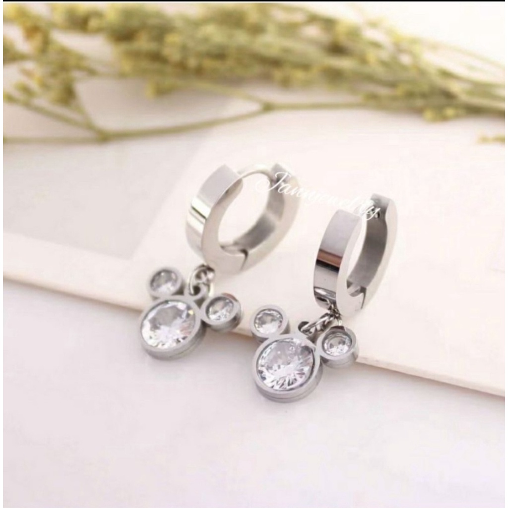 Anting Jepit Titanium Mouse Diamonds Artifisial Tersedia Warna Rosegold dan Gold