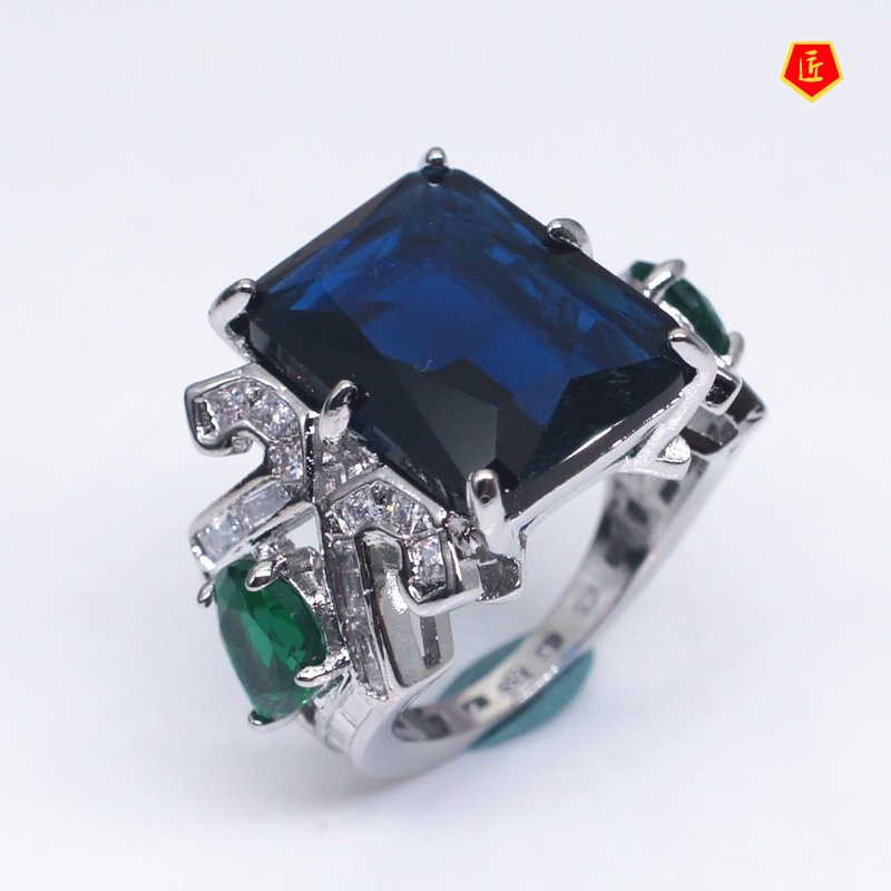 [Ready Stock]Fashion Personality Inlaid Blue Topaz Ring